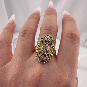 Unique Vintage Gold and Green Statement Ring